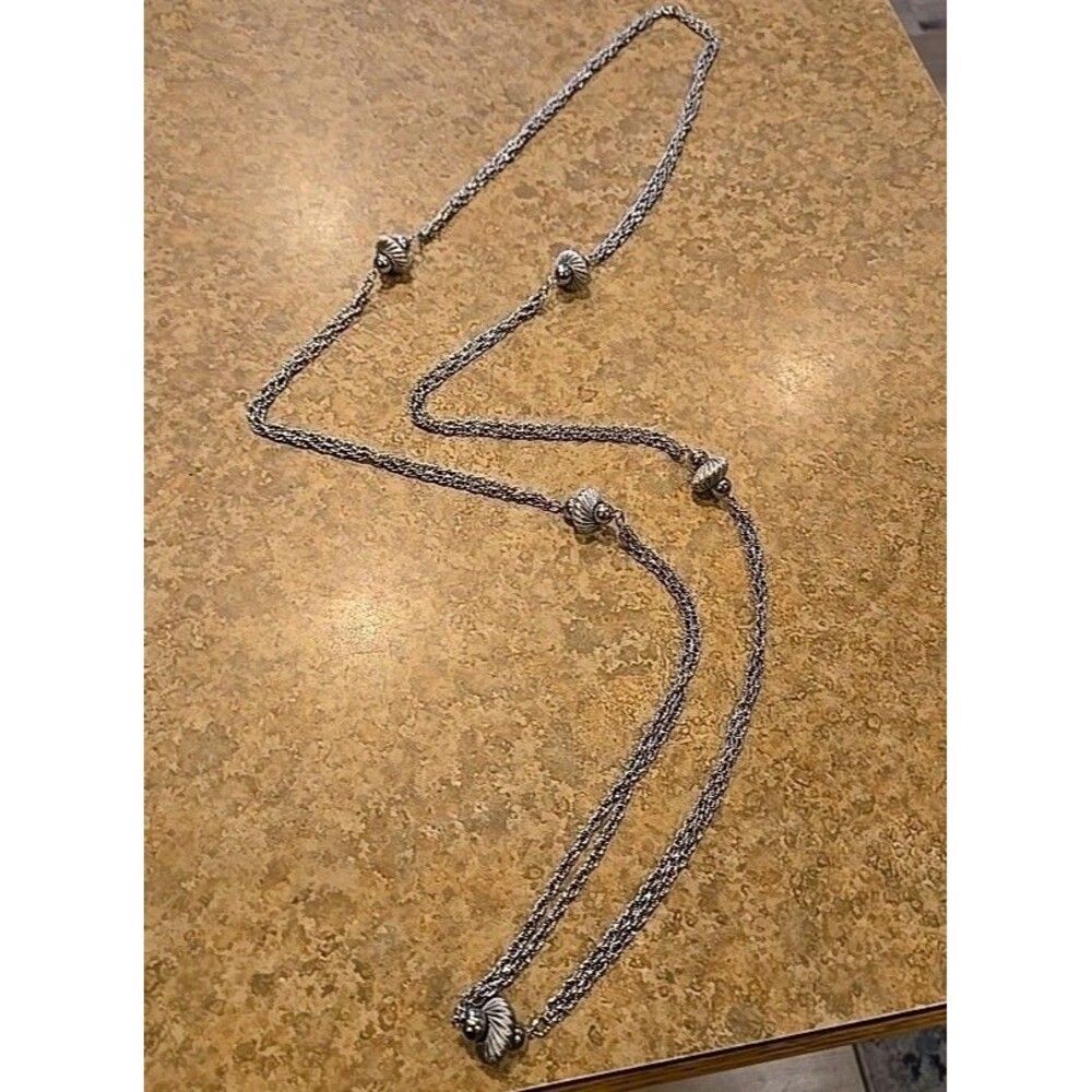 Midcentury Modern Silver Tone Multi Chain 2-strand Necklace Vintage Retro Unique